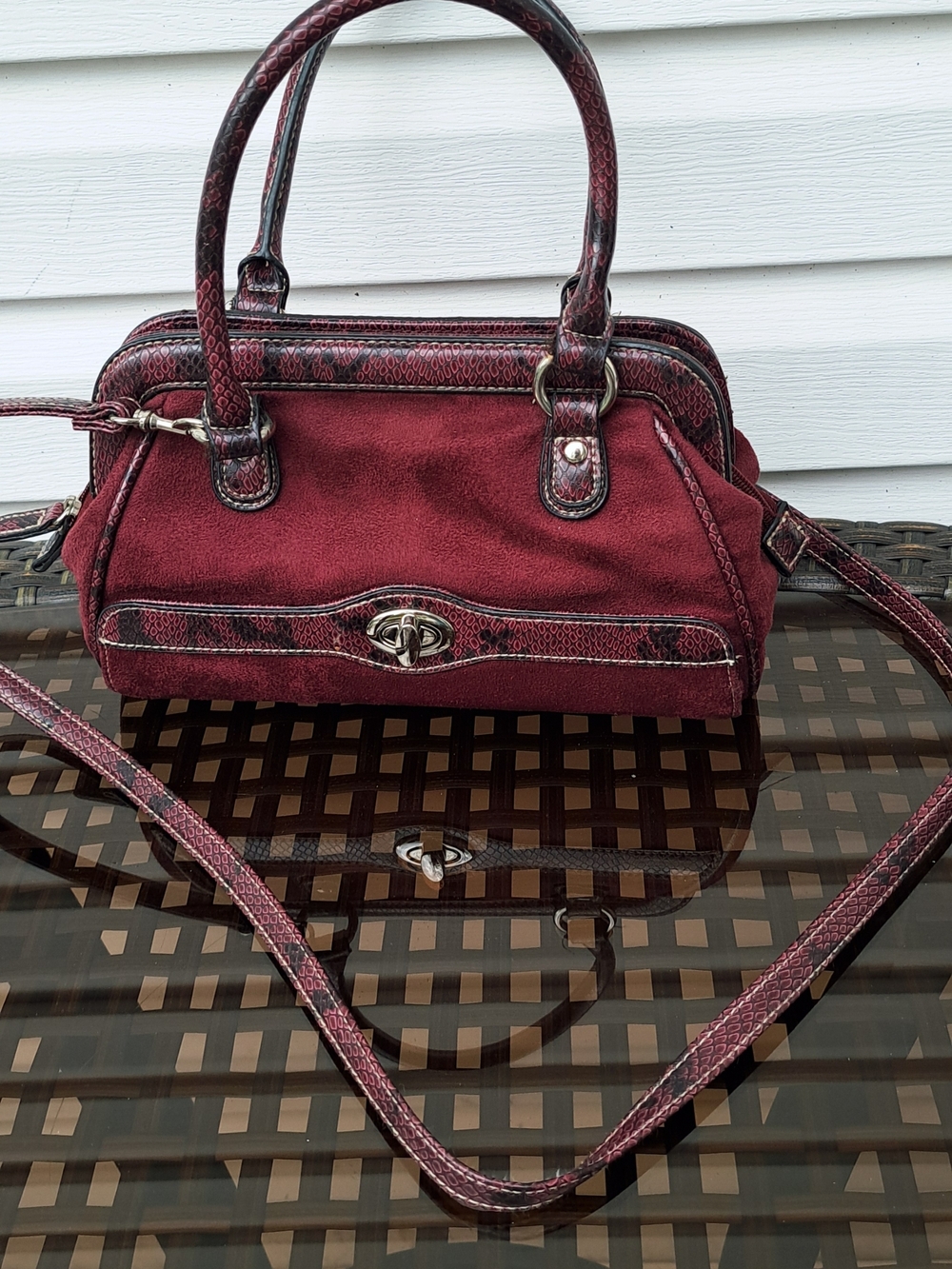 Women's Burgundy Suede Small Satchel Concealed Carry Handbag